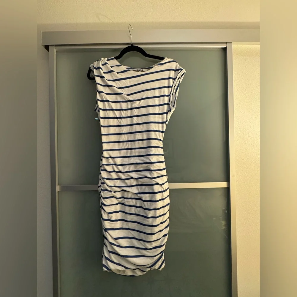 Pam & Gela Blue and White Sleeveless Bodycon Mini Dress - Picture 6 of 8